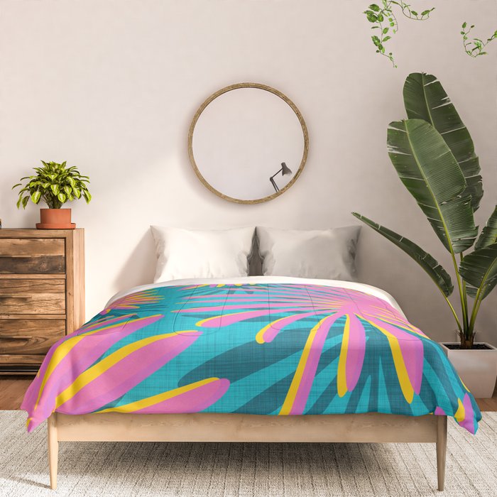Mid Mod Pink Palm Trees Comforter Gallery Image 3