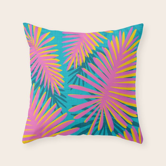Mid Mod Pink Palm Trees Throw Pillow Gallery Image 6
