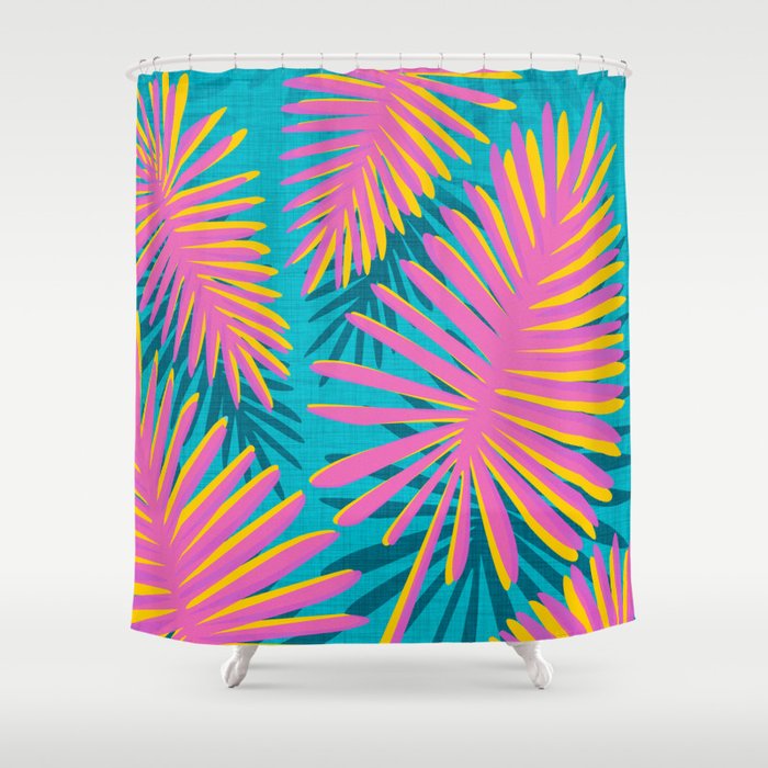 Mid Mod Pink Palm Trees Shower Curtain Gallery Image 1