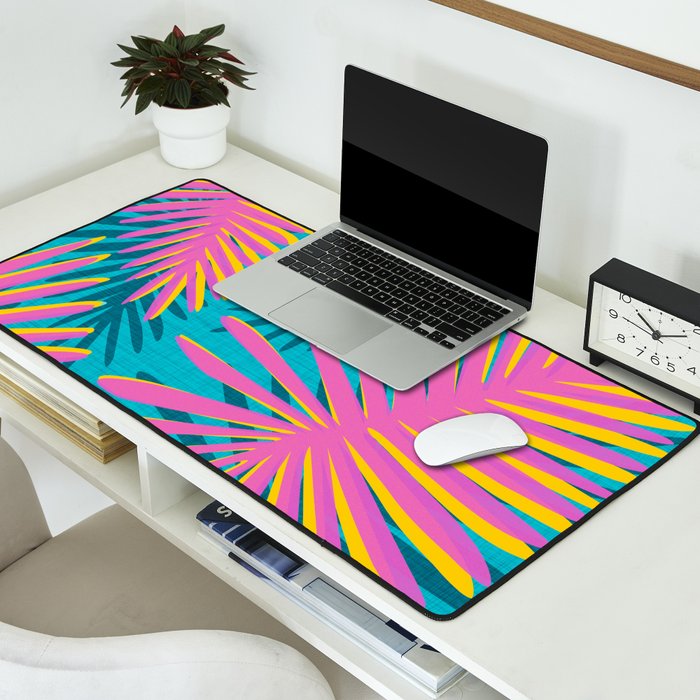 Mid Mod Pink Palm Trees Desk Mat Gallery Image 2