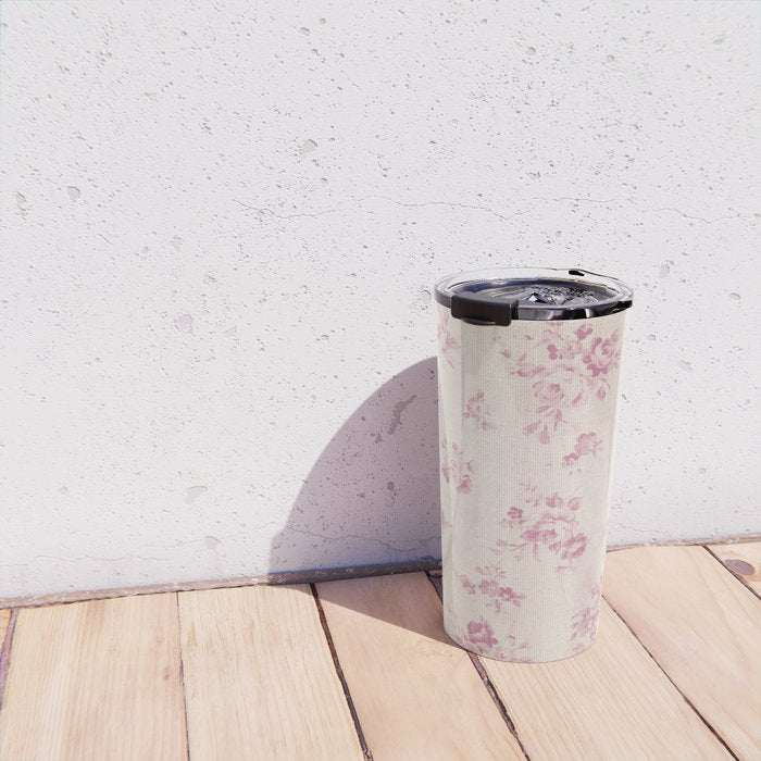 Elegant blush pink white rustic floral vintage stripes Travel Mug Gallery Image 4