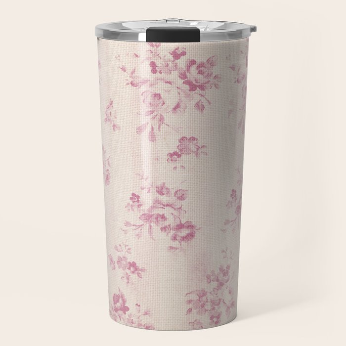 Elegant blush pink white rustic floral vintage stripes Travel Mug Gallery Image 1