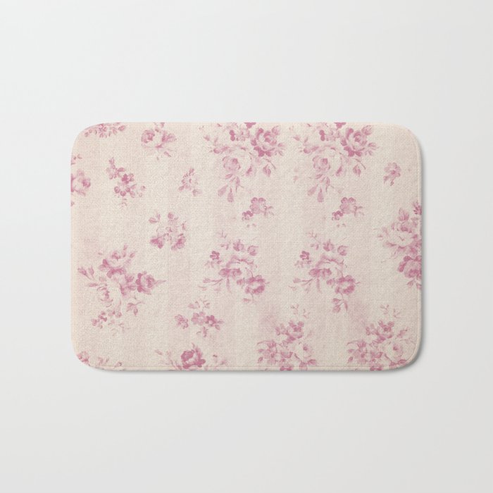 Elegant blush pink white rustic floral vintage stripes Bath Mat Gallery Image 1