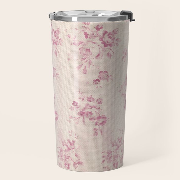 Elegant blush pink white rustic floral vintage stripes Travel Mug Gallery Image 2