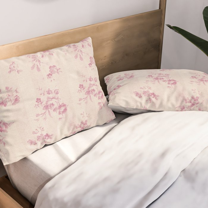 Elegant blush pink white rustic floral vintage stripes Pillow Sham Gallery Image 2
