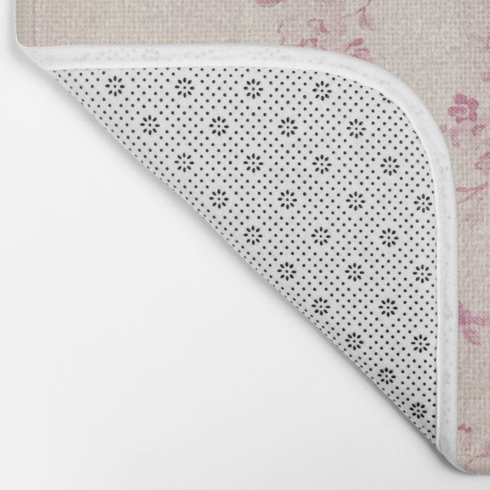Elegant blush pink white rustic floral vintage stripes Bath Mat Gallery Image 2
