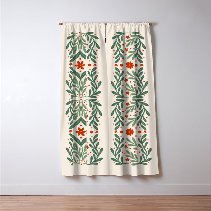 Branches and flowers -  red and green Window Curtain Gallery Image 3