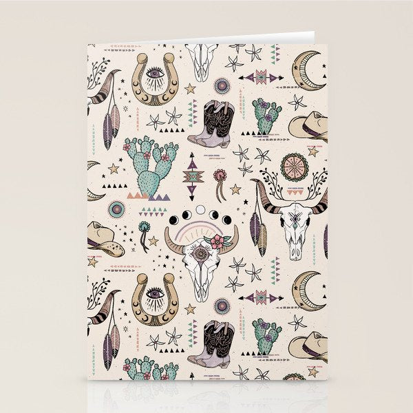 Boho Tribal Cowgirl Ephemera - cream Stationery Card Gallery Image 1