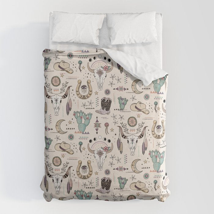 Boho Tribal Cowgirl Ephemera - cream Duvet Cover Gallery Image 6