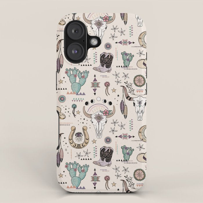 Boho Tribal Cowgirl Ephemera - cream iPhone Case Gallery Image 1