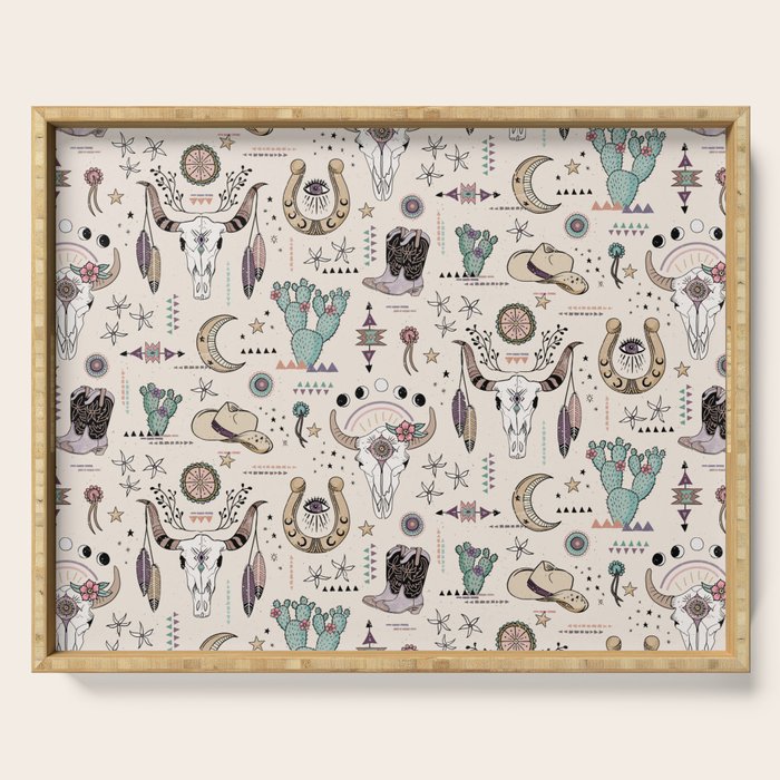 Boho Tribal Cowgirl Ephemera - cream Serving Tray Gallery Image 1