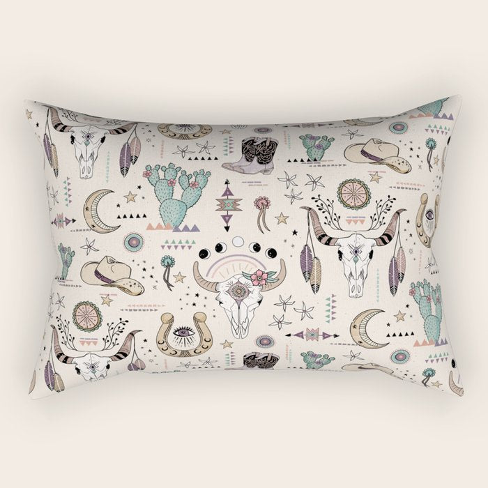 Boho Tribal Cowgirl Ephemera - cream Rectangular Pillow Gallery Image 2