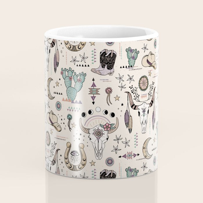 Boho Tribal Cowgirl Ephemera - cream Coffee Mug Gallery Image 4