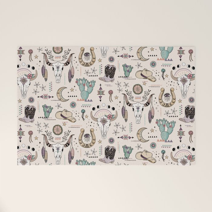 Boho Tribal Cowgirl Ephemera - cream Welcome Mat Gallery Image 1