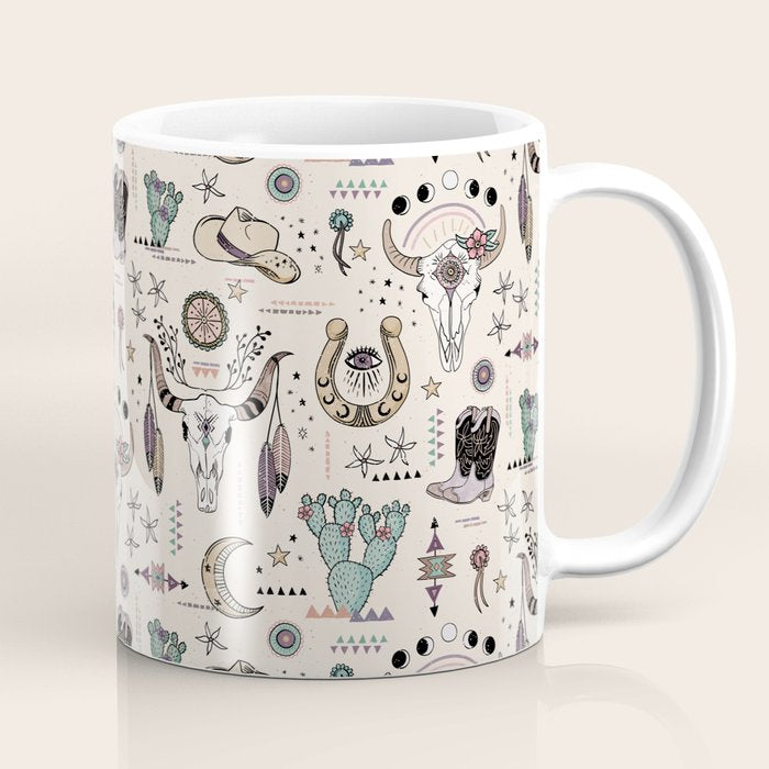 Boho Tribal Cowgirl Ephemera - cream Coffee Mug Gallery Image 1
