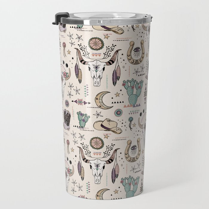 Boho Tribal Cowgirl Ephemera - cream Travel Mug Gallery Image 3
