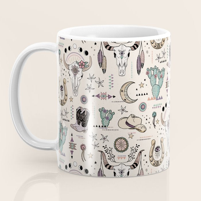 Boho Tribal Cowgirl Ephemera - cream Coffee Mug Gallery Image 3