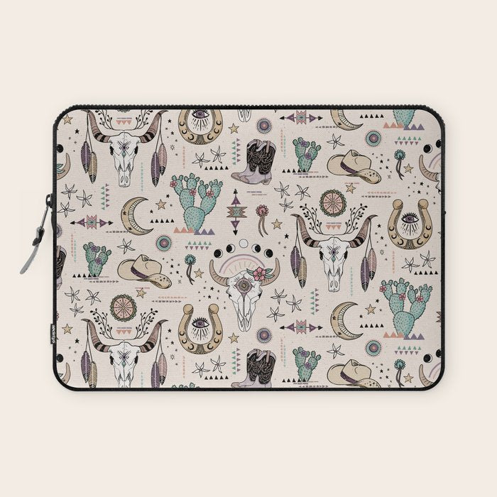 Boho Tribal Cowgirl Ephemera - cream Laptop Sleeve Gallery Image 1
