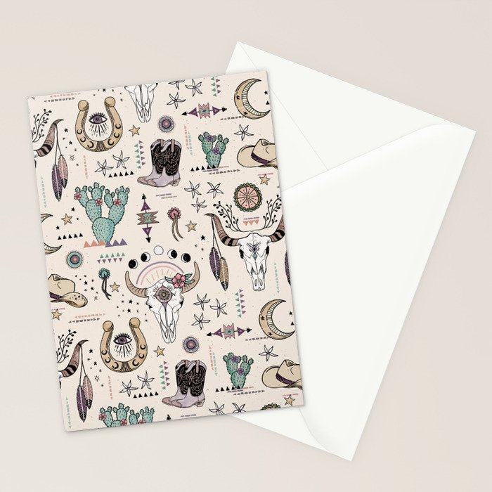 Boho Tribal Cowgirl Ephemera - cream Stationery Card Gallery Image 2
