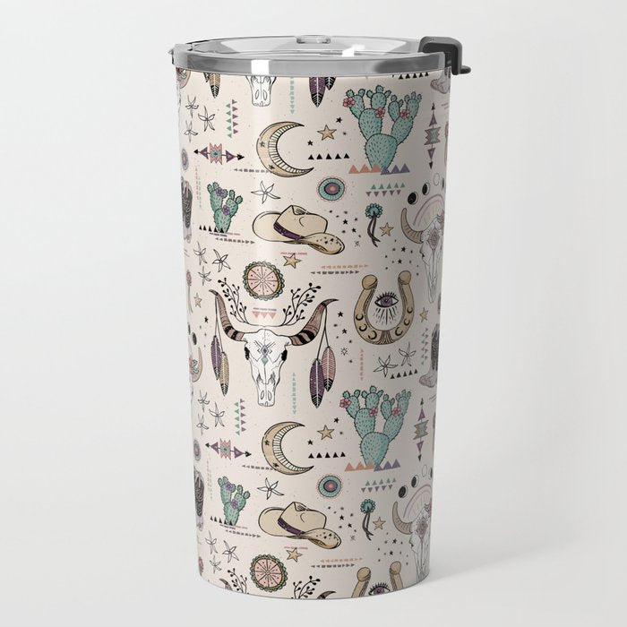 Boho Tribal Cowgirl Ephemera - cream Travel Mug Gallery Image 2
