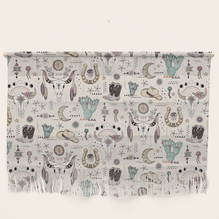 Boho Tribal Cowgirl Ephemera - cream Wall Hanging Gallery Image 1