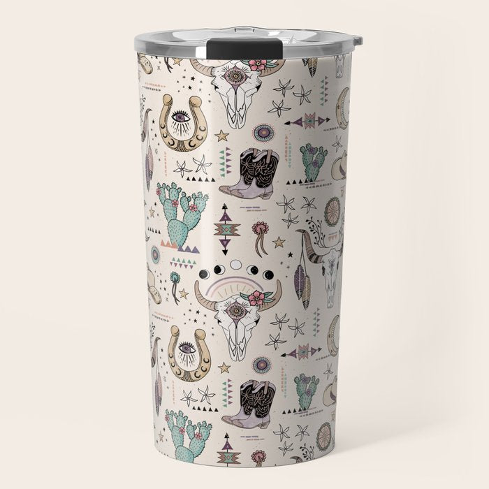 Boho Tribal Cowgirl Ephemera - cream Travel Mug Gallery Image 1