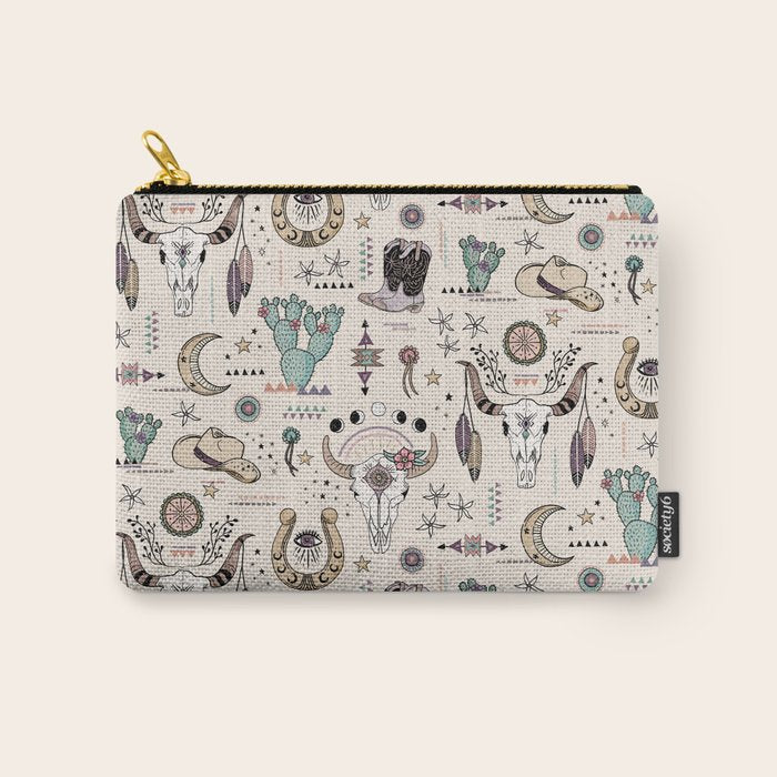 Boho Tribal Cowgirl Ephemera - cream Carry All Pouch Gallery Image 1