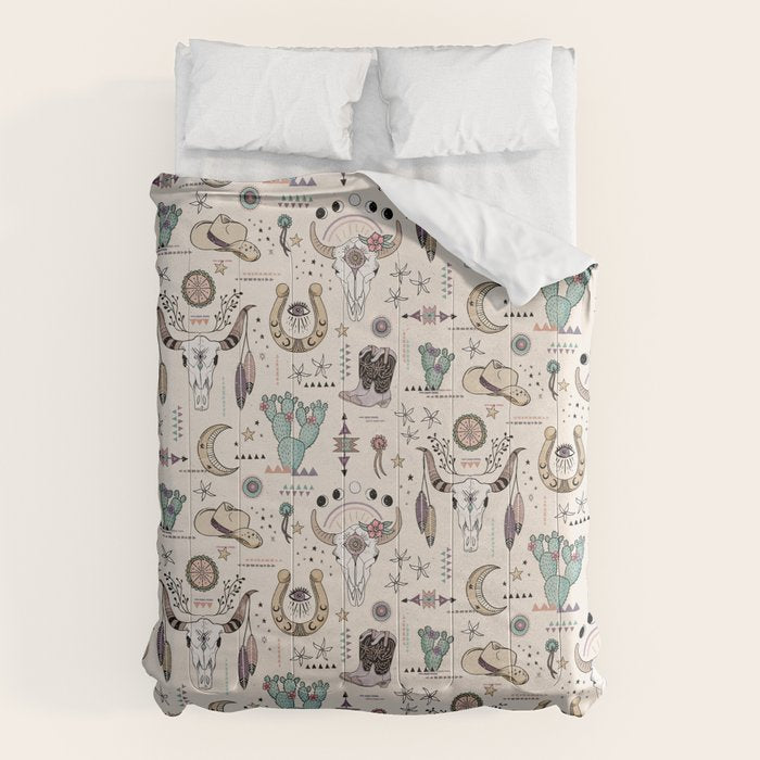 Boho Tribal Cowgirl Ephemera - cream Comforter Gallery Image 6