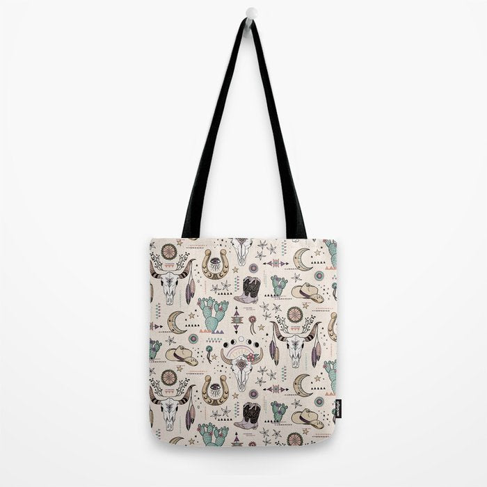 Boho Tribal Cowgirl Ephemera - cream Tote Bag Gallery Image 2