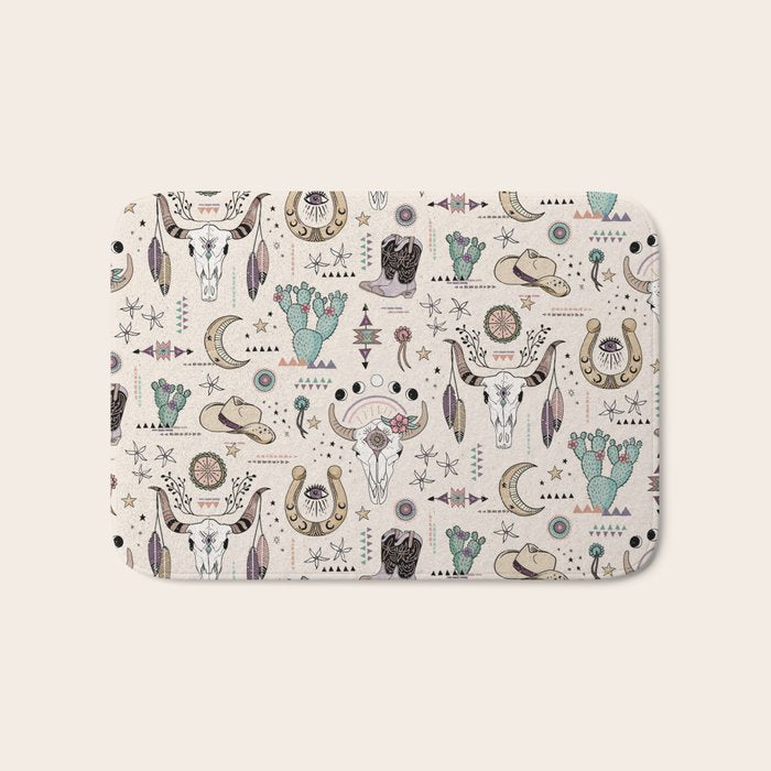 Boho Tribal Cowgirl Ephemera - cream Bath Mat Gallery Image 1