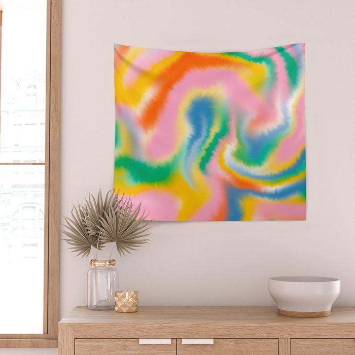 Ombre rainbow waves Wall Tapestry Gallery Image 2