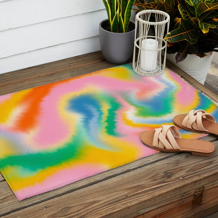Ombre rainbow waves Outdoor Rug Gallery Image 2