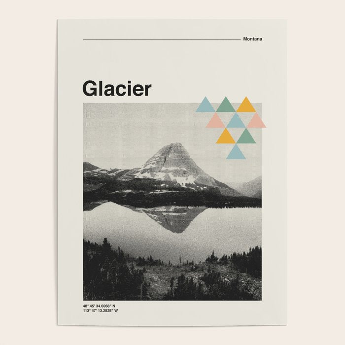 Retro National Park Poster, Glacier Montana, Vintage Mid Century Modern Poster Gallery Image 1