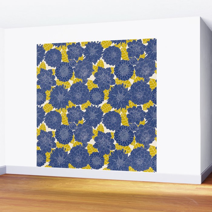 Blue Dahlias Wall Mural Gallery Image 2