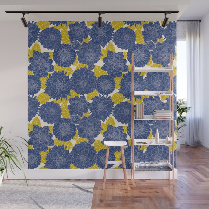 Blue Dahlias Wall Mural Gallery Image 1