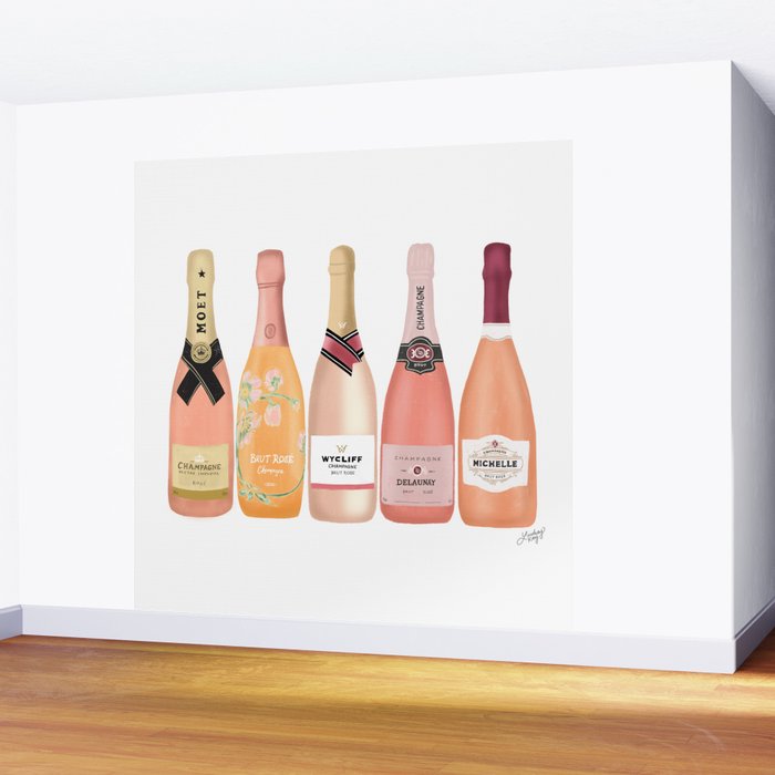 Rose Champagne Bottles Wall Mural Gallery Image 2