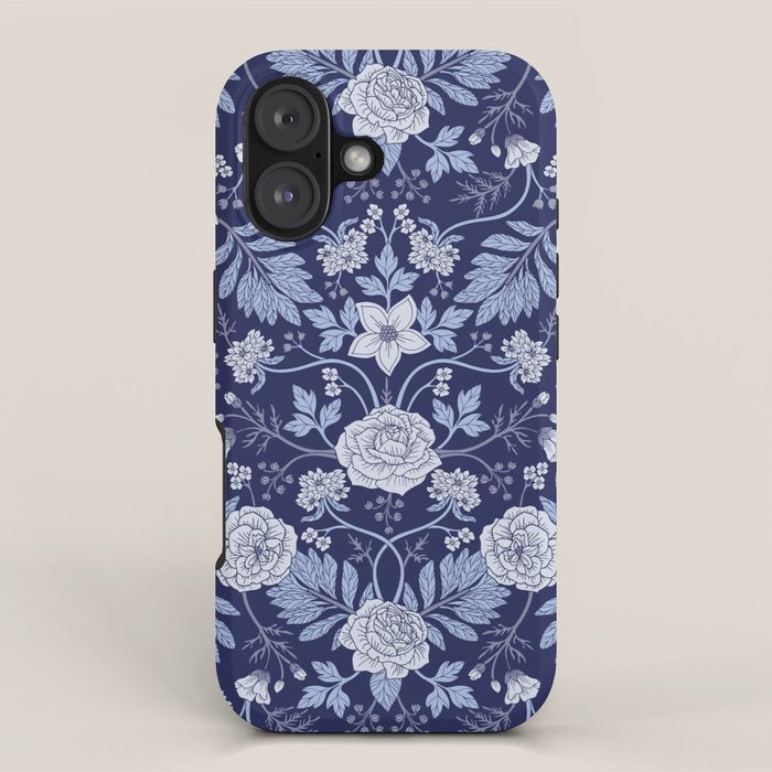 Light Blue, Cobalt Blue, & White Floral Pattern iPhone Case Gallery Image 1