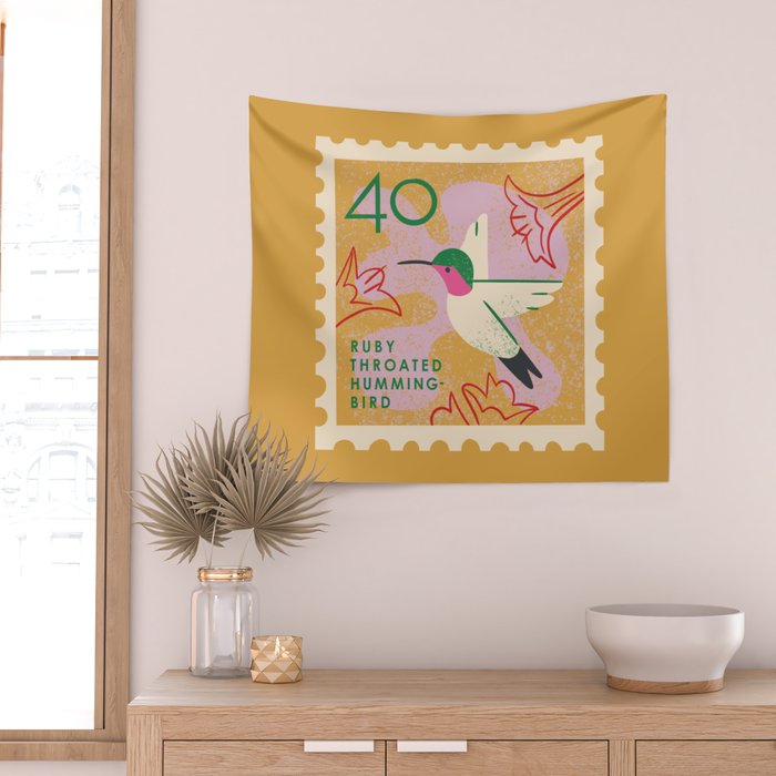 Hummingbird Postage Stamp Wall Tapestry Gallery Image 2