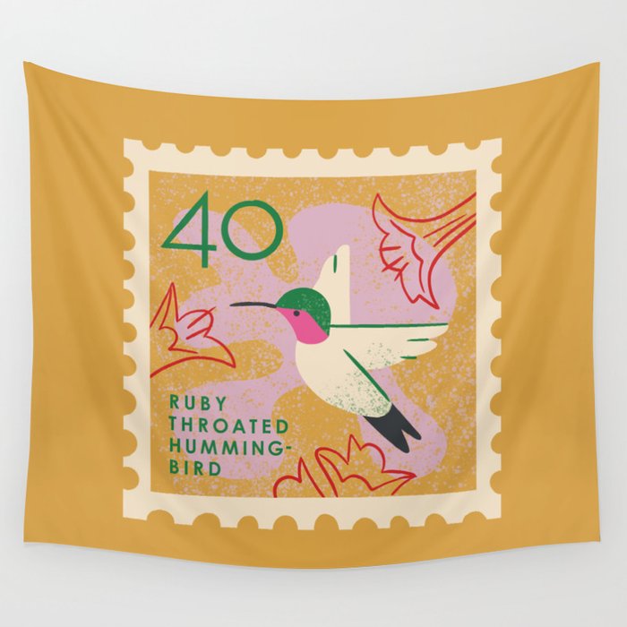 Hummingbird Postage Stamp Wall Tapestry Gallery Image 1