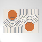 Mid Century Modern Geometric 88 in Navy Blue and Orange (Rainbow and Sun Abstraction) Welcome Mat Gallery Image 1