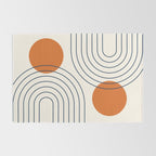 Mid Century Modern Geometric 88 in Navy Blue and Orange (Rainbow and Sun Abstraction) Rug Gallery Image 2