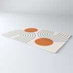 Mid Century Modern Geometric 88 in Navy Blue and Orange (Rainbow and Sun Abstraction) Rug Gallery Image 3