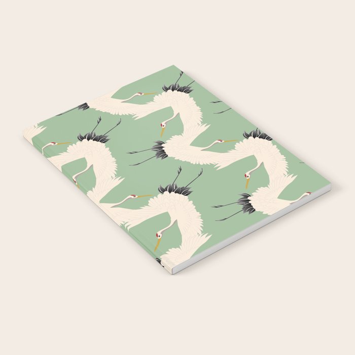 Japanese Cranes on Sage Green Background Notebook Gallery Image 2