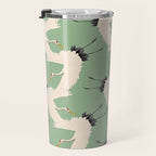Japanese Cranes on Sage Green Background Travel Mug Gallery Image 3