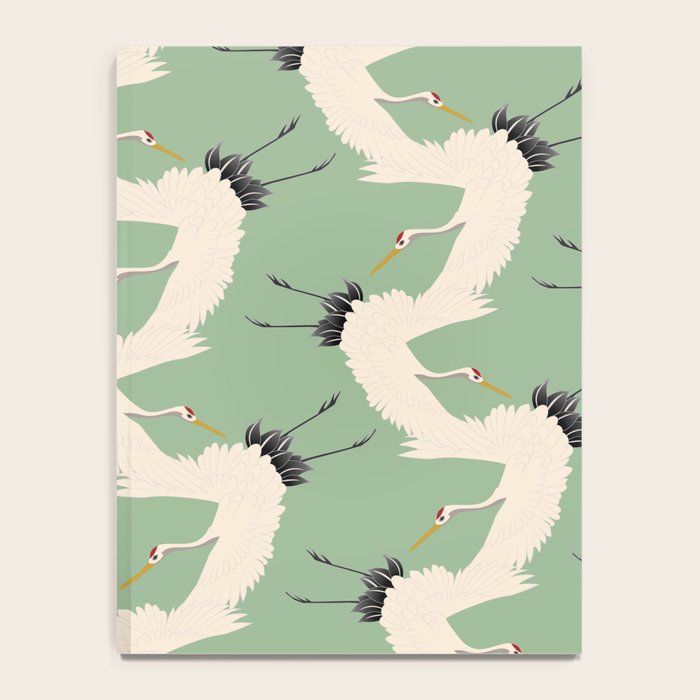 Japanese Cranes on Sage Green Background Notebook Gallery Image 4