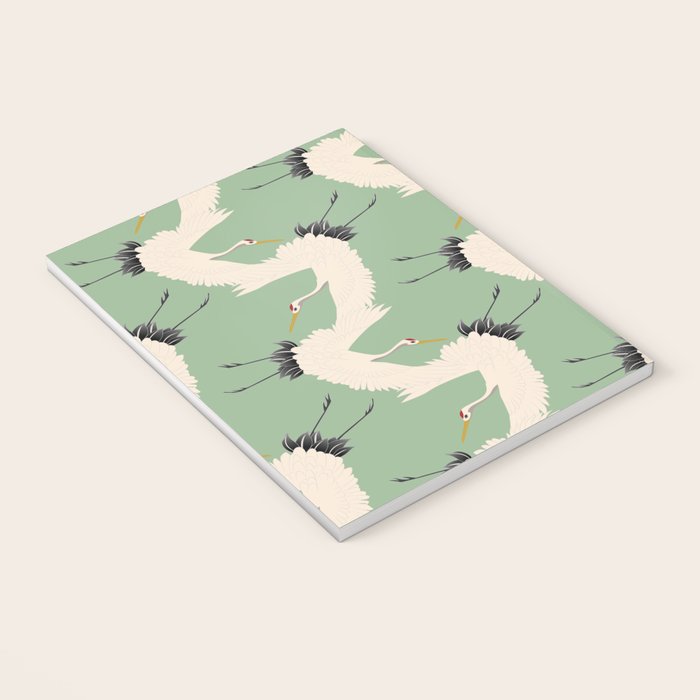 Japanese Cranes on Sage Green Background Notebook Gallery Image 3