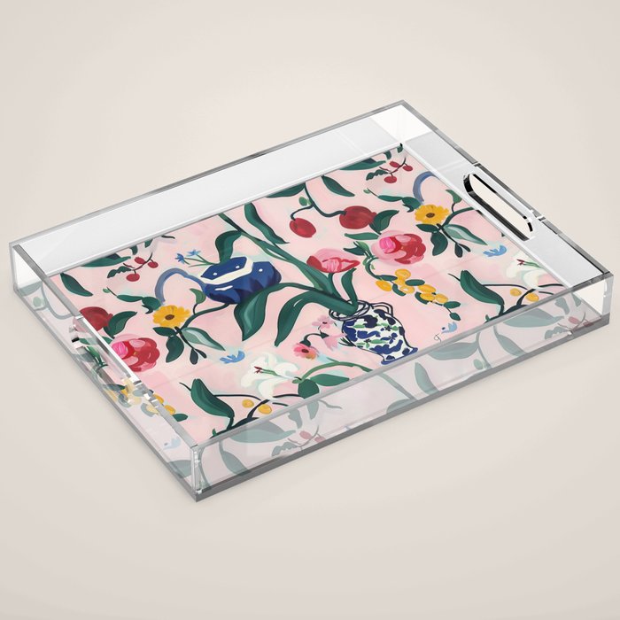 Floral Whimsy on Blush Acrylic Tray Gallery Image 1