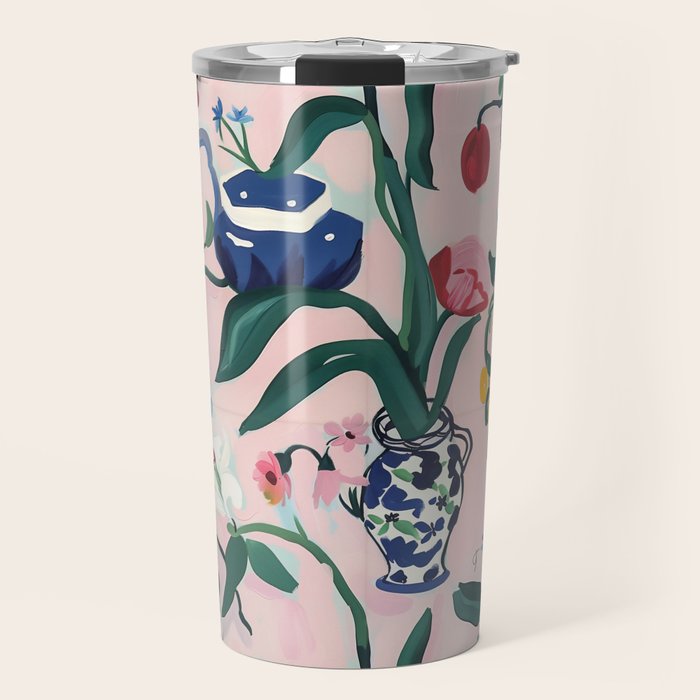 Floral Whimsy on Blush Travel Mug Gallery Image 1