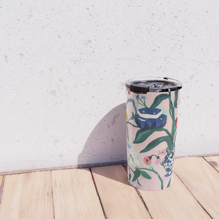 Floral Whimsy on Blush Travel Mug Gallery Image 4