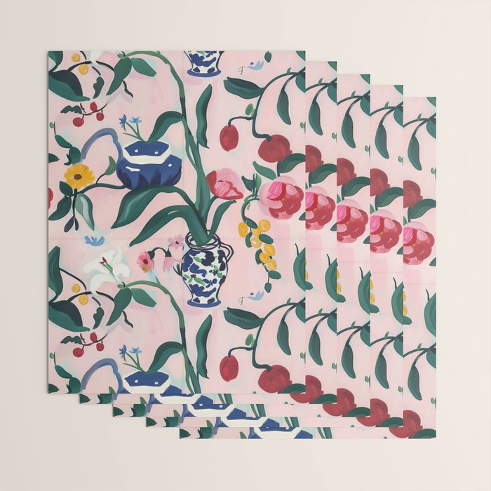 Floral Whimsy on Blush Wrapping Paper Gallery Image 3